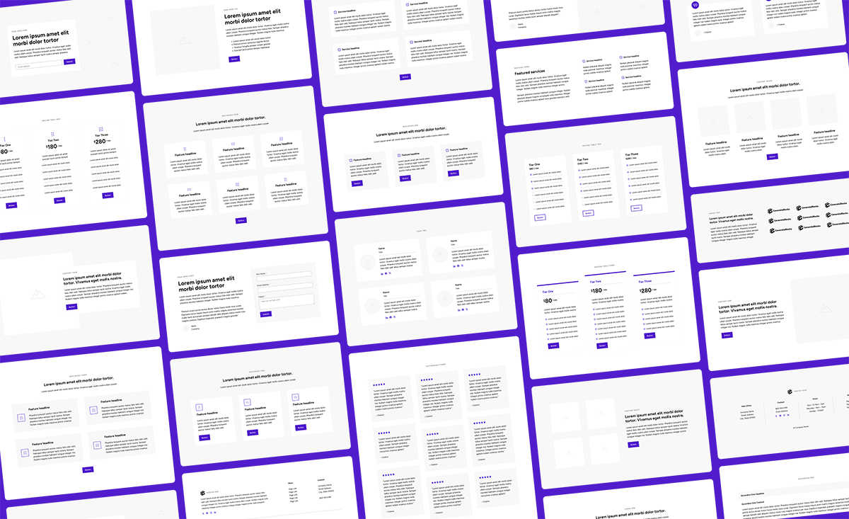 A mockup of the GenerateBlocks Pro Wireframe Patterns
